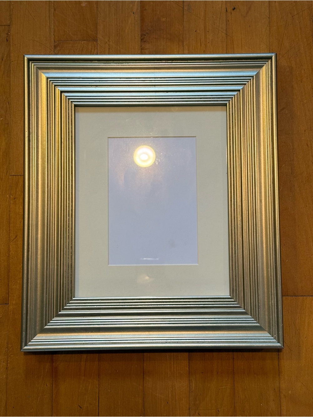 Pottery Barn Hayes Silver/Gold looking  Ribbed Picture Frame with White Mat